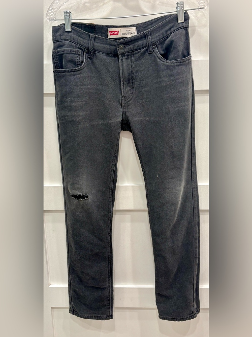 Levi's Women’s 511 Straight Leg The Knit Jeans in Washed Black with Knee Rip